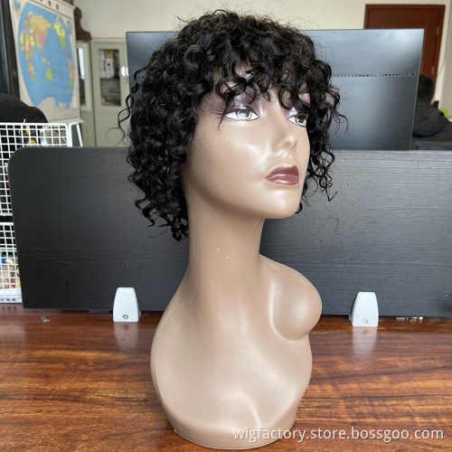 Indian virgin Human hair machine made short water wave wigs, short curly bob wig, short wigs for black women